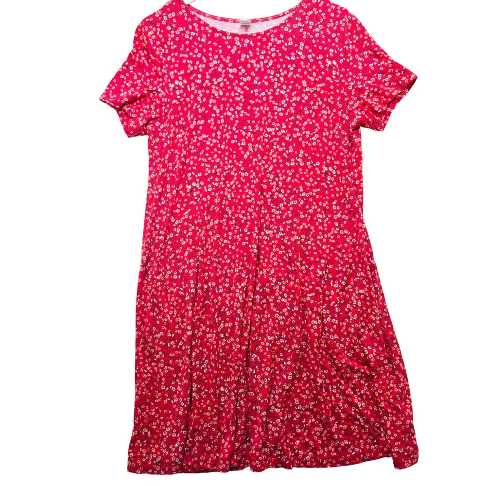 Old Navy Ditsy Floral Red Short Sleeve T-Shirt Swing Dress Size Large